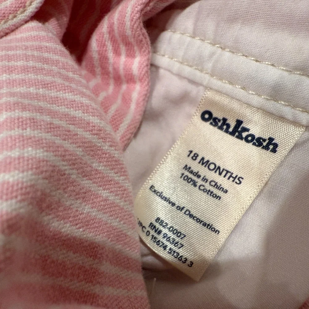 Vintage Oshkosh B'Gosh Kids Vestbak Bibs Overalls Pink White Stripe 18 Months